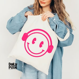 Rock Your Eco-Friendly Style: Smiley Headphones Tote Bag