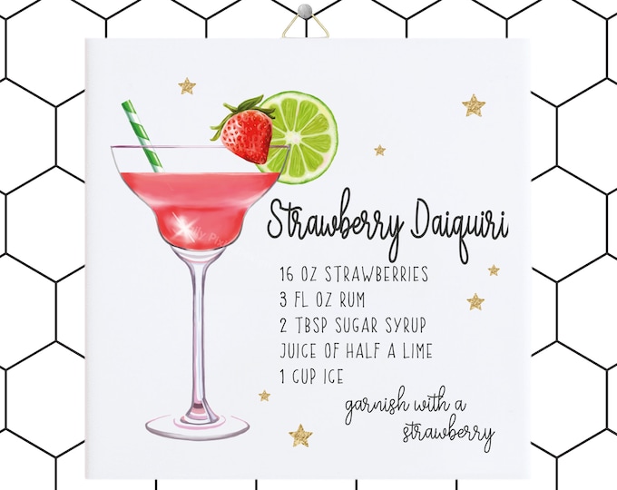 Trendy Twist & Sip! Strawberry Daiquiri Cocktail Tile - Chic Cocktail Charm - Stylish Kitchen Accent