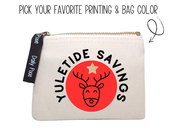 Yuletide Chic - Trendy Canvas Coin Bag for Holiday Savings