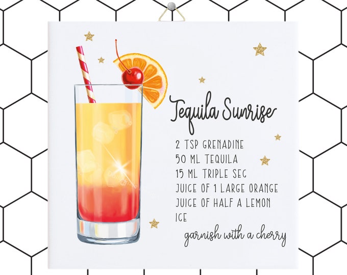 Trendy Twist & Sip! Tequila Sunrise Cocktail Tile - Summer Cocktail Charm - Stylish Kitchen Accent