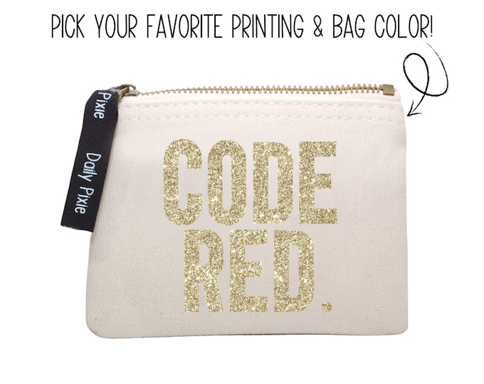Period bag - Code Red - glitter • period pouch • tampon holder • essentials bag • first period gift • gift for women
