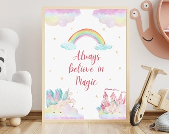 Pastel Unicorn Nursery Art: Magical Rainbow Print (Digital Download)
