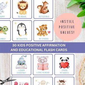 Cartes d’affirmation imprimables pour enfants Cartes d’affirmation positive Téléchargement numérique Cartes Flash animaux