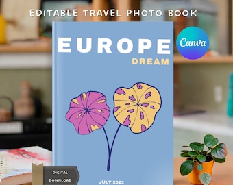 Szablon Canva do fotoksiążki z podróży po Europie (do pobrania w wersji cyfrowej)