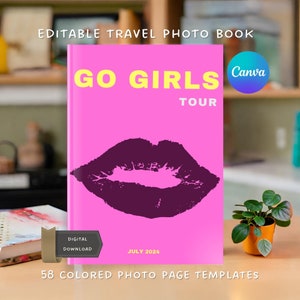Pink Travel Photo Book Cover Canva Template Coffee Table Book Travel Journal Photo Album Fully Editable 8x11.5&quot;