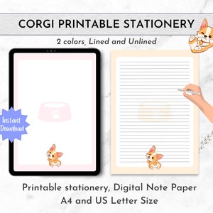 Corgi Dog Printable Stationery Digital Note Paper | A4 and US Letter sized