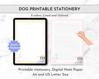 Cute Dog Paper Template D1 | Printable Stationery | Digital Note Paper | A4 and US Letter sized