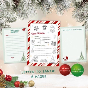 Carta de Querido Papá Noel, Carta a Papá Noel, Lista de deseos navideños para niños Lista de deseos de Papá Noel imprimible PDF A4 y tamaño Carta EE. UU.