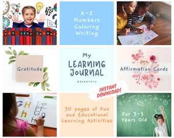 Kids Journal and Learning Worksheets | Digital and Print | 3-7 Years Old | Bonus ABC Poster + 20 Bonus Affirmation Cards