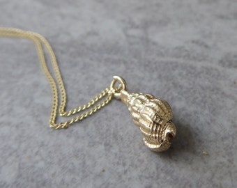 Tiny 14k Gold Sea Shell Necklace: Little Mermaid Charm