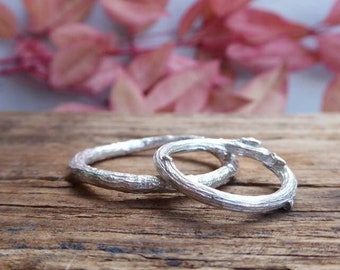 Wedding ring set, twig band rings, rustic wedding theme, botanical jewelry