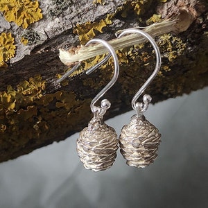 Zilveren Pine Cone Dangle Oorbellen - Botanische sieraden voor natuurliefhebbers