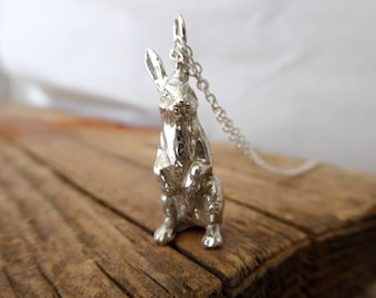 Sterling Silver Bunny Necklace: Lost Wax Rabbit Pendant