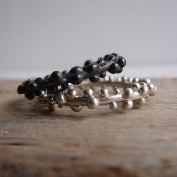 Matte black ring, modern silver ring set, stackable rings