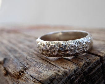 Antique ring flower pattern band ring romantic jewelry floral