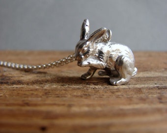 Silver Bunny Charm Necklace, Handcrafted Sterling Rabbit Pendant