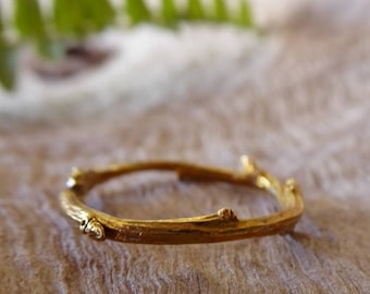 Gold Plated Twig Ring: Dainty Elvish Botanical Jewelry