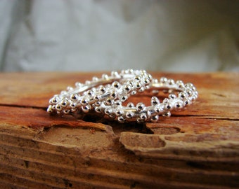 Rustic Organic Silver Ring, Bubble Rings, Granulation Ring Set