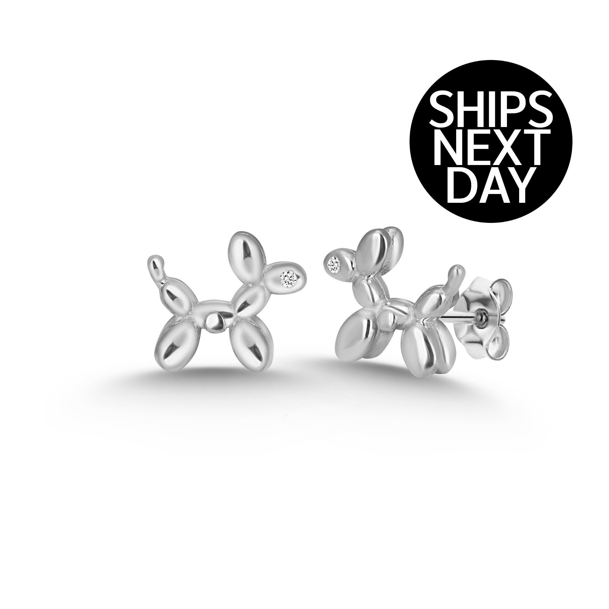 Small Stud Earrings for Women Silver Plated Balloon Dog 20G