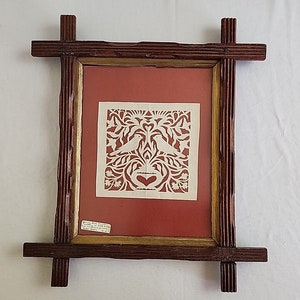1800s Paper Cutting in Walnut Crisscross Frame Ephemera Antique