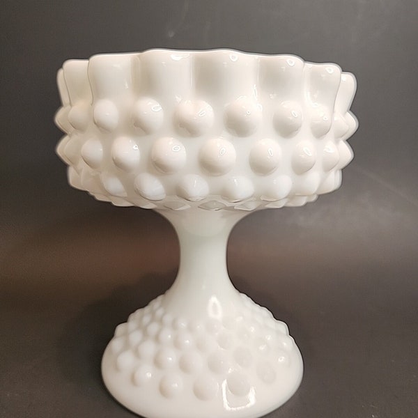 Hobnail Milk Glass Candy Dish Vintage Pedestal 5.75" tall