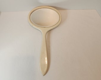 Vintage 1920's Art Deco Mirror Palmers French Ivory Celluloid Vanity Hand Mirror