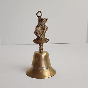 Vintage Brass Bell with Girl in Bonnet Handle 6&quot; tall