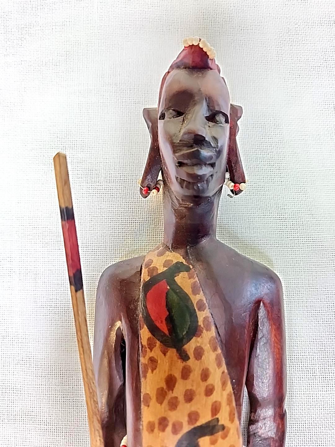 木製戦士像 約30cm ケニア製 アフリカの手彫り木製戦士像 男女ペア ケニア