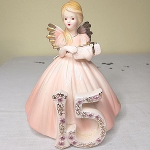 Vintage Josef Originals Mädchen Engel Figur 15.Geburtstag w / Original-Tag-Broschüre