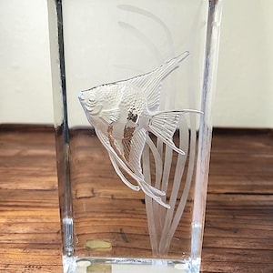Kosta  Lead Crystal Glass Fish Block Sculpture, 8" Paperweight Decor Handmade Artist Signed