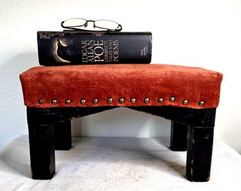 Antike Arts & Crafts Mission Re-bezogener Fuß Hocker Bank Rost Cord Stoff