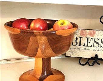 Vintage Mid Century Modern Wooden Pedestal Bowl