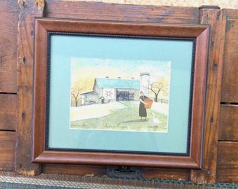 Litografía enmarcada y con paspartú de P. Buckley Moss, "La abundancia del otoño", 59/1000, firmada, 2000.