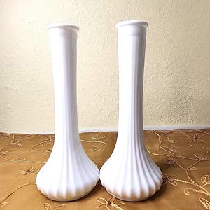 Vintage Hoosier Milk Vases (Pair) Glass 9&quot; Flower Vase Fluted