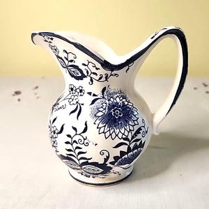 Vintage Pottery Creamer Pitcher Blue and White Cottage Core 4.5” Tall