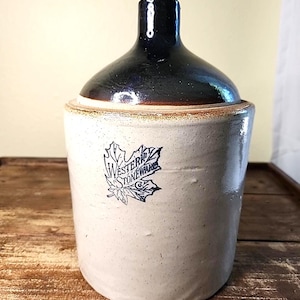 Vintage Two Tone One Gallon Crock Jug , Whiskey Stoneware , Country Primitive