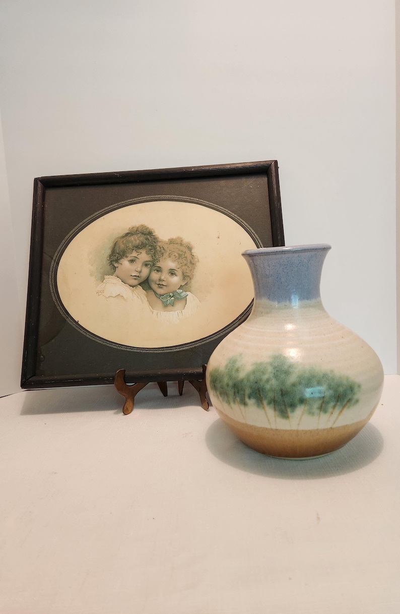 Artisan Signed Studio Pottery Vase Blue Green Tan 8" Tall - Etsy