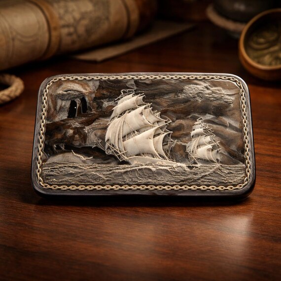 Vintage Incolay Studios Clipper Ship Jewelry Box Nautical Design by  JW Robert