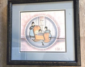 Litografía firmada y enmarcada de P. Buckley Moss, "Tres chicas", edición limitada 684/1000.