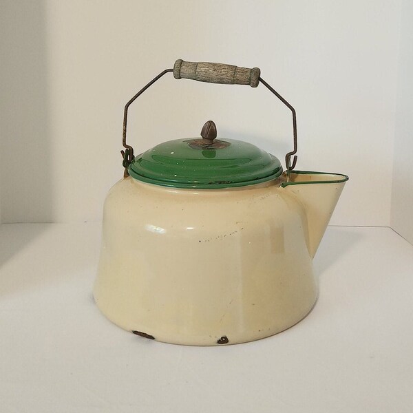 Antique Enamelware Water or Tea Kettle Large