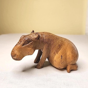 Vintage Wooden Hand-Carved Hippopotamus Kenya African Figurine MCM Animal Decor