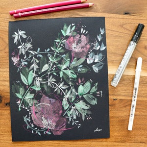 Funny green - Watercolor flower painting - Art ORIGINAL