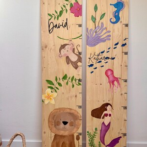 Tabela de altura de madeira pintada à mão – Personalizada – Selva – Barra de altura/tabela de altura infantil – Escala de crescimento – Presente para nascimento e batismo