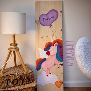 Medidor de altura de madera pintado a mano – Personalizado – Unicornio – Medidor infantil – Escala de crecimiento – Regalo para nacimiento y bautizo
