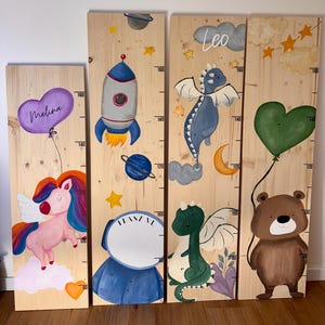Medidor de altura de madera pintado a mano – Personalizado – Astronauta – Barra de medición infantil – Escala de crecimiento – Regalo para nacimiento y bautizo