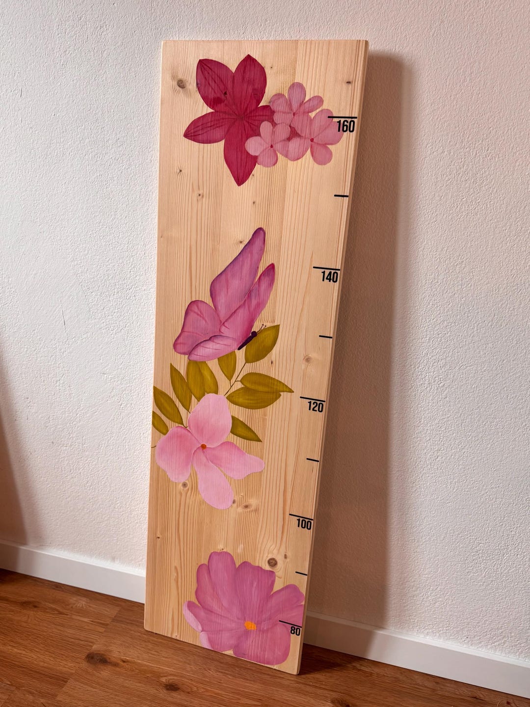 Personalized Wooden Height Chart – Flower Motif – Hand-painted Children ...