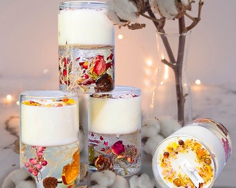 Set regalo di candele di cristallo: aromaterapia con fiori biologici fatti a mano