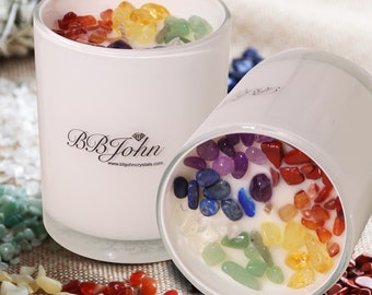 Chakra Crystal Candle: Aromatherapy, Meditation, Healing Gemstones