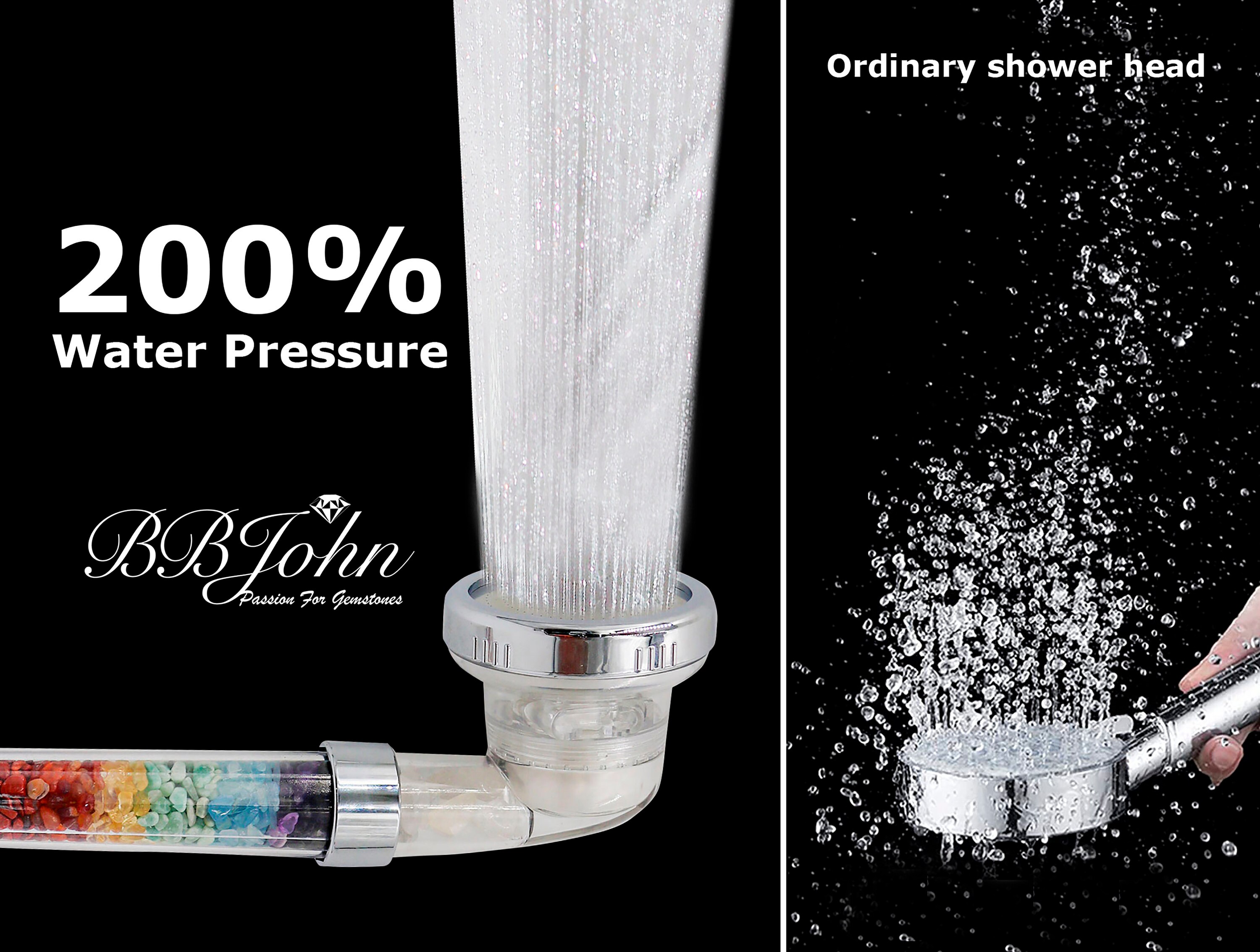 Crystal Chakra Shower Head. Natural Gemstones. 7 Stones. Healing Crystals. Water Purification