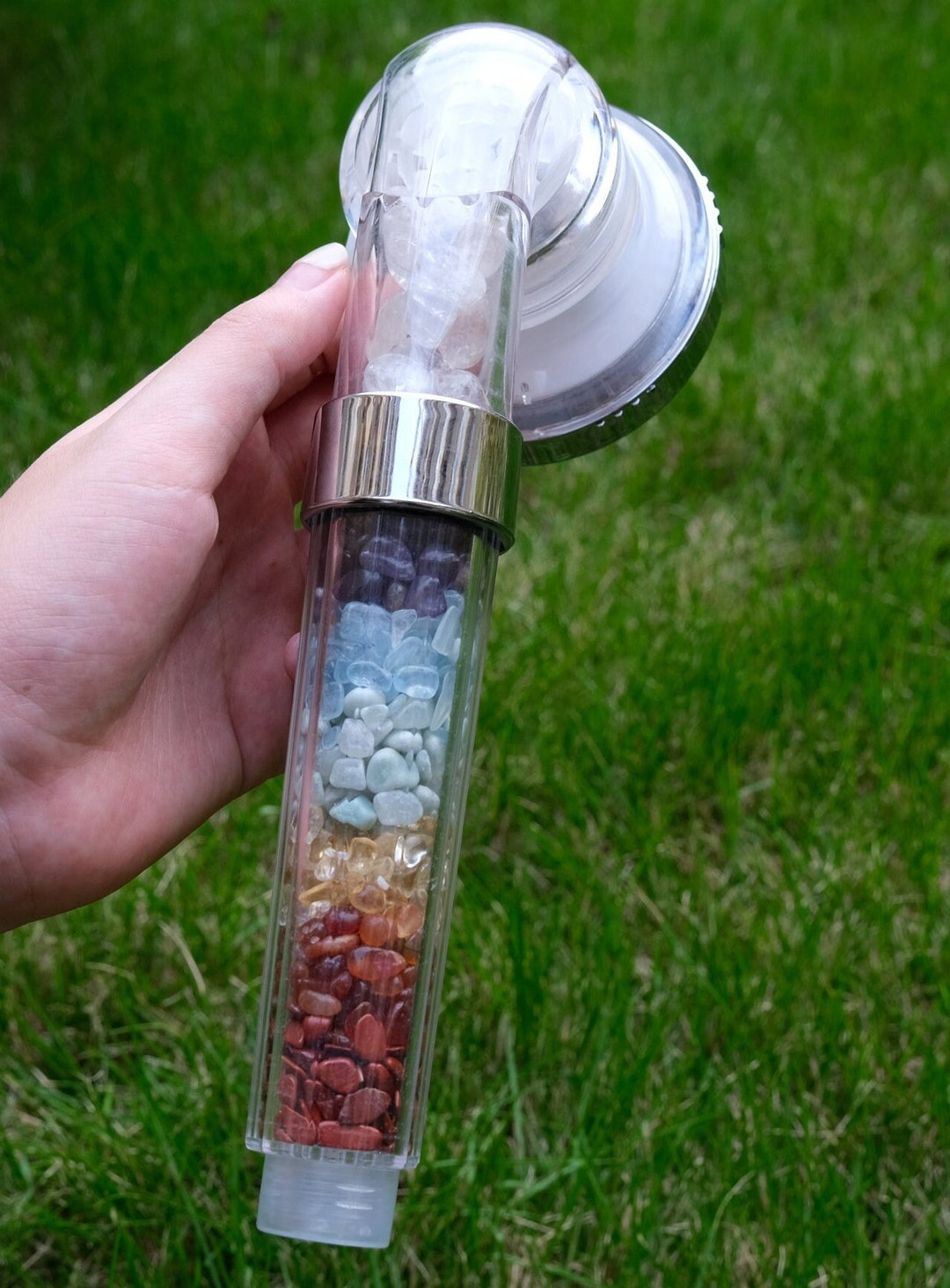 Crystal Chakra Shower Head. Natural Gemstones. 7 Stones. Healing Crystals. Water Purification